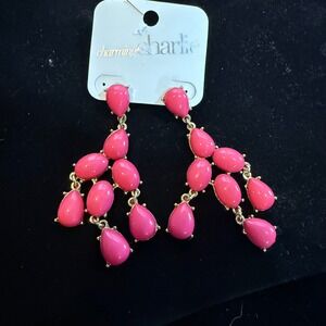 Charming Charlie Pink Dark Teardrop Chandelier Dangle Earrings Gold Tone‎ NEW